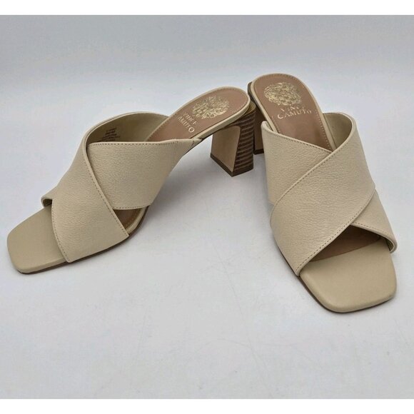 Vince Camuto Women VC Hemila Square Toe Crossover High Heel Sandals Ivory Gold 9 - Picture 1 of 11